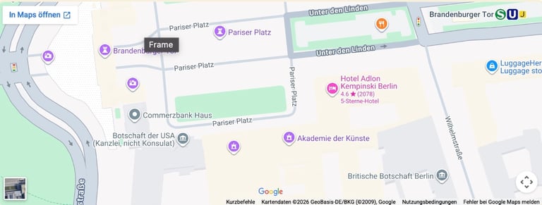Map view showing Berlin landmarks and attractions including Farmer Platz, Hotel Adlon, and Akademie der Künste near Pariser Platz